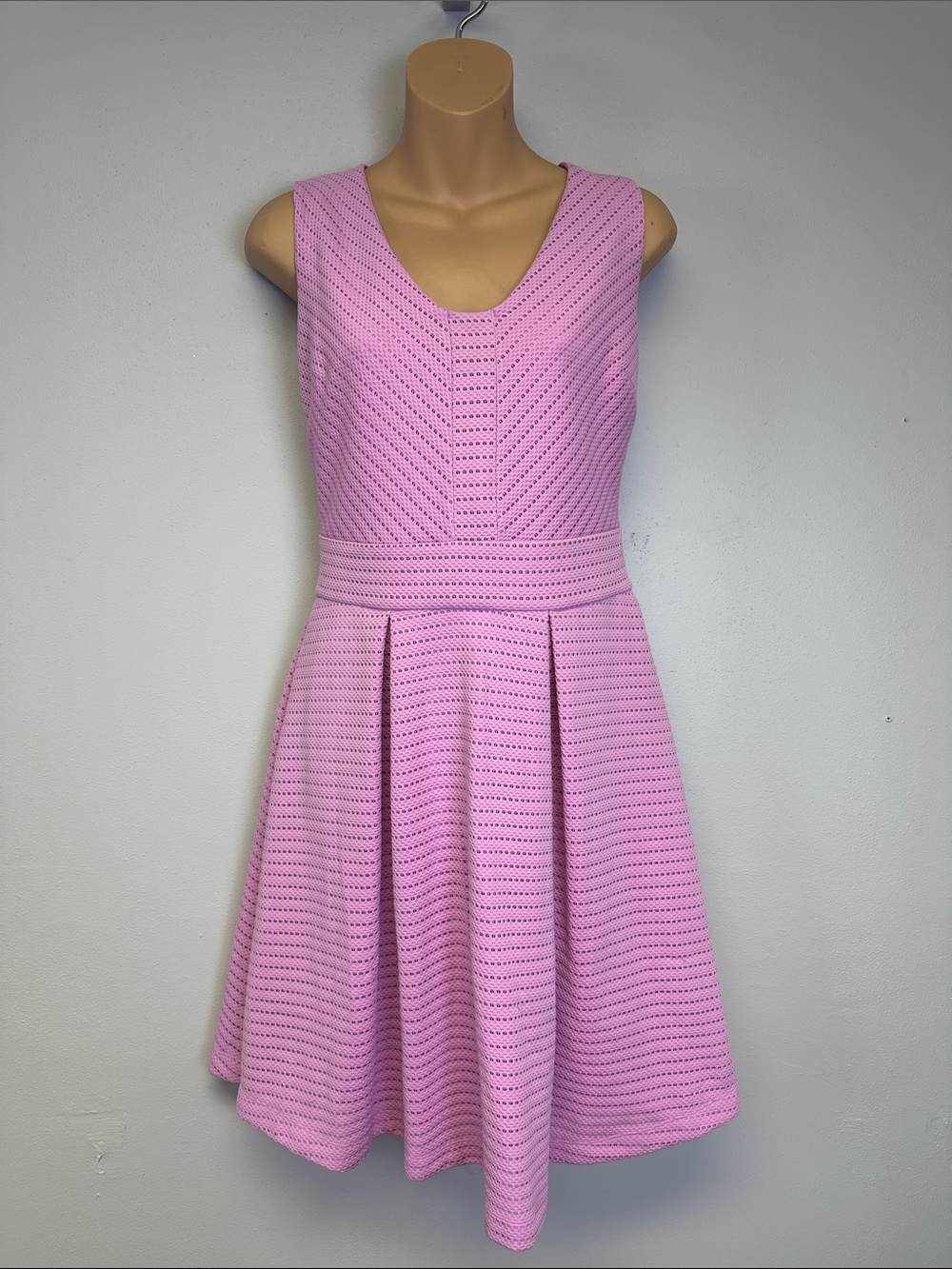 Jennifer Lopez Preppy Playful Pleated Pink Sleeveless Fit & Flare Mini Dress